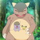 Kangaskhan and its baby accepting Pichu into the family.